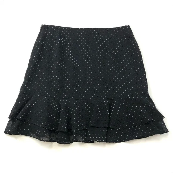 Club Monaco black Swiss dot jacquard ruffle lined mini skirt Size 4 - Picture 7 of 9